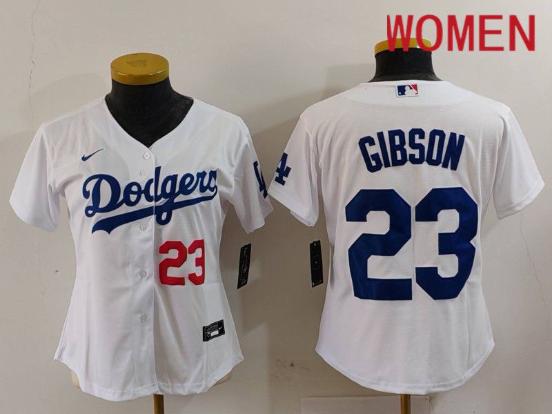 Women Los Angeles Dodgers 23 Gibson White Nike Game 2024 MLB Jersey style 3
